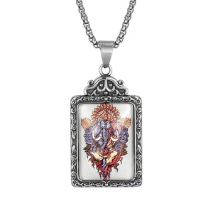 <b>Titanium</b> Steel Jambhala Mahakala Pendant Men's Buddha Themed Necklace Everyday Wear Bezel Setting 216034 - Product Image 5