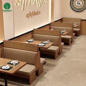 Moontree Pizza Cafetería Hotel Lujo Café Tienda de té Madera Cuero Cuadrado Café Restaurante Banco Sofá Muebles Mesa Silla Conjunto - Product Image 4