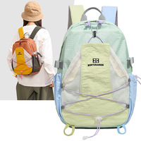 Sac à dos de randonnée extérieur léger en polyester imperméable grande capacité avec fermeture éclair et imprimé lettres pour femme – Sac à bandoulière décontracté