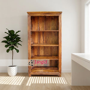 Modern Style <b>Wooden</b> Open Bookshelf <b>Bookcase</b> Handcrafted Indian Furniture Sided Linen Storage Display Showcase Almirah Wardrobe - Product Image 2
