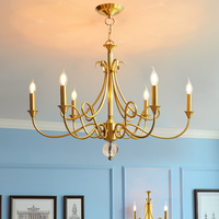 American Retro All-Copper LED Chandelier Sala de estar Country Restaurant Dormitorio negro E14 Techo Medio Vela simple