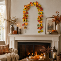 Guirlande artificielle longue pour décoration suspendue de Thanksgiving, motif vigne d'automne chaude, tournesol, citrouille, feuilles d'érable et baies, pour cheminée et cadre de porte