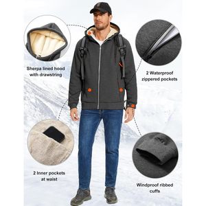 FOXA Sherpa Hoodie Men Zip Up <b>Fleece</b> <b>Lined</b> Warm Hooded Sweatshirt Heavyweight Winter <b>Jacket</b> - Product Image 6