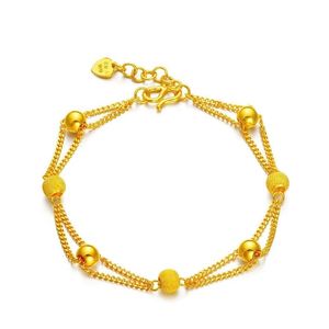 Xinfly Wholesale 999 Pure 24k Real Yellow Gold Double Chain <b>Bead</b> Charm Luxury Chain Fine Beaded <b>Bracelets</b> - Product Image 1