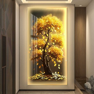 Modern Fortune <b>Tree</b> Entrance Decoration Painting LED High End Corridor Hanging Painting Golden <b>Crystal</b> Porcelain Painting - Product Image 2