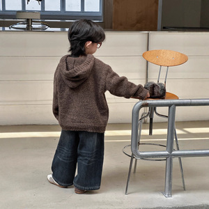Enfants solide Polyester/coton hiver <span class=keywords><strong>polaire</strong></span> américain rétro tricoté <span class=keywords><strong>pull</strong></span> garçons lâche à la mode marque paresseux Style polyvalent - Product Image 4