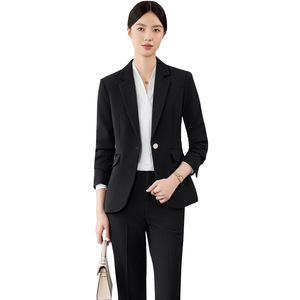 Women's Single Button Suit Set Polyester Worsted Anti-Wrinkle Office Lady Autumn Long Sleeve Formal Work Uniform - Product Image 5