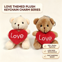 Boneka Beruang Teddy 4 Inci Memegang Gantungan Kunci Hati Cinta, Mainan Hadiah Valentine Bahan Plush Lembut Warna Cokelat Krim, Grosir Langsung dari Pabrik Sumber Global