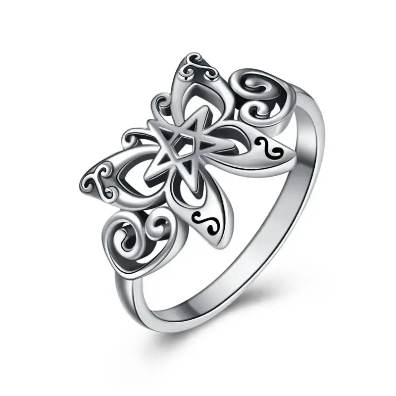 Schmetterling Pentagramm Sternring 925 Sterling-Silber graviert weiß vergoldet Ring modische Schmuckgeschenke für Damen