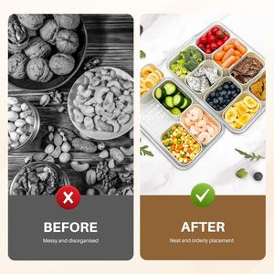 Own Design Plastic Sealed <b>Divided</b> Serving Tray with Veggie Tray Lid & Handle-Kitchen Food Storage Single Tier Healthy - Product Image 3