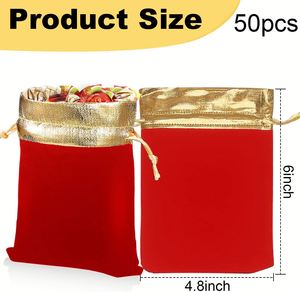 Pochette en velours pour bonbons pour mariages, fêtes, anniversaires, Noël - Sac de rangement cadeau en velours de coton doux avec cordon de serrage - Product Image 2