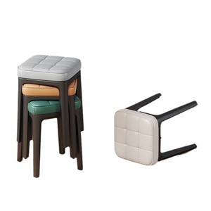 Modern Minimalist Upholstered Stools Stackable <b>Plastic</b> Square High Stools For Home Kitchen <b>Dining</b> Room - Product Image 5
