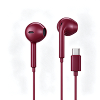 Écouteurs filaires semi intra-auriculaires de type C bordeaux, audio stéréo riche, pour tous les types de téléphones mobiles intelligents de type C