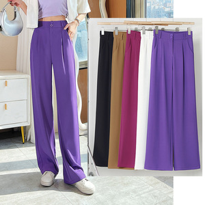 <span class=keywords><strong>Pantaloni</strong></span> Casual da Donna Primavera 2023 Viola a Vita Alta <span class=keywords><strong>con</strong></span> <span class=keywords><strong>Bottoni</strong></span> Nuova Moda <span class=keywords><strong>Pantaloni</strong></span> Dritti Lunghi fino al Pavimento <span class=keywords><strong>con</strong></span> Stile Frontale Piatto - Product Image 4