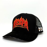 Casquette Trucker Unisexe Personnalisée avec Lettres Flammes Brodé(e)s, Réglable, en Coton avec Maille Avant et Dos en Maille, Style Street Punk, 5 Panneaux