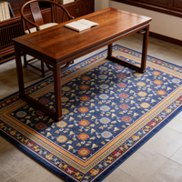 Tapis d'intérieur en laine à poils longs, bleu, motif floral chinois traditionnel en serpentin, tissé et noué à la main, épais, antidérapant et écologique
