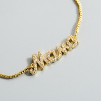 Bracelet de luxe tendance en laiton avec lettre « Mama », pavé de zircons cubiques, chaîne coulissante ajustable, plaqué or 18 carats, cadeau pour la fête des Mères