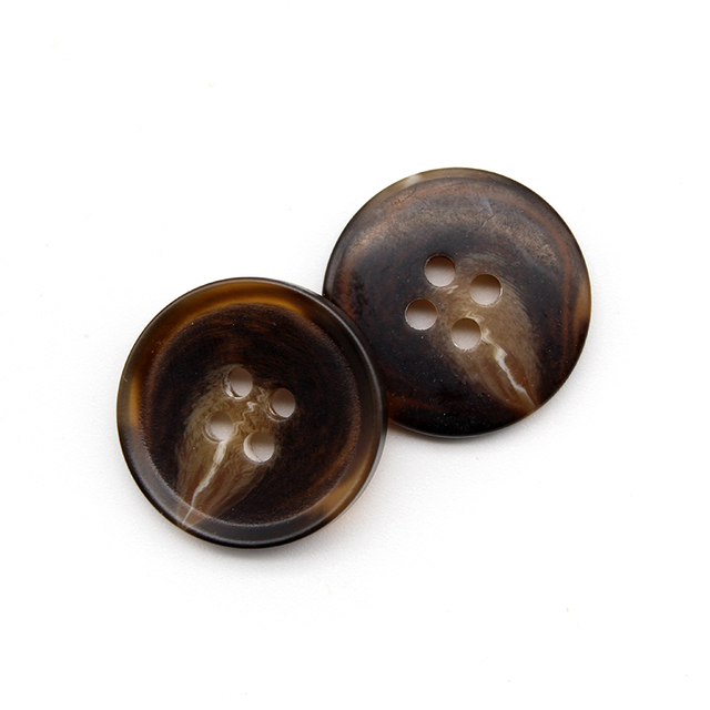 High Quality Custom Horn Pattern Resin Button Accessories 4 Hole Shirt Suit Jacket Fancy Brown Resin Plastic Coat Sewn Buttons