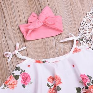 Vêtements d'été pour bébés, vente en gros, ensembles de vêtements pour filles, bandeau + hauts à volants + pantalons évasés, ensembles 3 pièces - Product Image 2