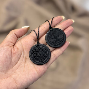 Wholesale <b>Cheap</b> Price Natural Stone Shungite Round and Cross Shaped Pendant Necklace for EMF Protection - Product Image 3