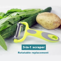 Multifunctionele roterende 3-in-1 roestvrijstalen mesjes fruit- en groentesnijder handmatige bediening wasbaar draagbaar