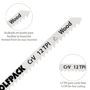 Lame per seghetto elettrico per legno, taglio fine, 5 pezzi. Lama in Cromo Vanadio 58. Attacco a T Universale - Product Image 3