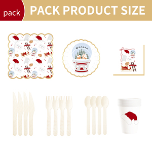 DAMAI Customized Christmas Party Tableware <b>Set</b> with Red Hat House Crystal Balls Patters Disposable Paper Plates Cups Napkins - Product Image 6