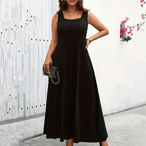 Kadın yaz giyim bayanlar düz renk kayış rahat yaz uzun Vestidos Para Mujer siyah gevşek A-line artı boyutu elbiseler - Product Image 4