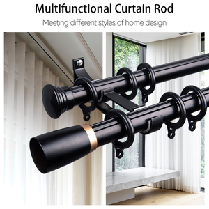 IKSUN Double Curtain Rod Set with Finials & Rings, Modern Black Metal Curtain Pole, Wall <b>Mount</b> for Living Room Bedroom - Product Image 6