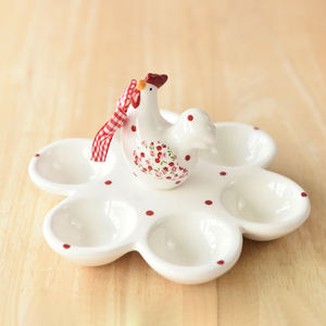 BONWILL เซรามิกจานไข่ลายดอกไม้,ถาดใส่ไข่พร้อมช่องใส่6ช่องสำหรับตกแต่ง - Product Image 3