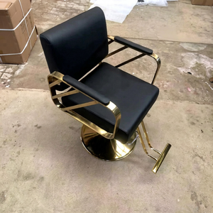 Fauteuil de barbier contemporain en similicuir noir avec structure en métal doré, base ronde rotative à 360 degrés, mobilier de salon - Product Image 2