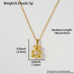 Collar de Lujo con Oso de Peluche y Corazón de Cristal Brillante, Grabado Personalizado, Cadena Delgada de Acero Inoxidable 316L con Baño de Oro de 18K - Product Image 6