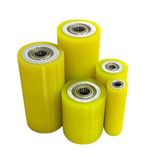 Màu vàng Polyurethane bọc cao su bánh xe cao su im lặng bánh xe lõi nhôm đôi Mang cao su bọc con lăn bánh xe - Product Image 2