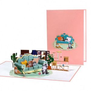 Carte de vœux créative en 3D avec motif d'animaux, chat et chien, avec enveloppe - Product Image 3