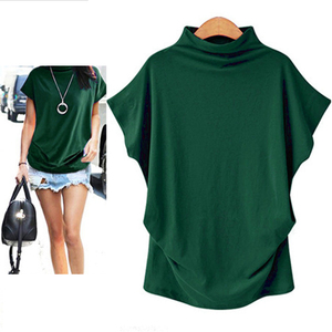 Hot Selling High <b>Neck</b> Short Sleeve Bat Sleeve Loose Women's T-Shirt Top Fashion - Product Image 2