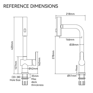 صنبور متعدد الوظائف قابل للسحب مع رأس دش للماء الساخن والبارد، صنابير من الفولاذ المقاوم للصدأ الأسود بمقبض واحد وفتحة واحدة للمطبخ - Product Image 3