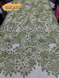 Inmyshop dày ren Sequins Thêu 3D đính cườm vải tuyn hoa phi vải lưới bán buôn sequin ren vải đám cưới màu vàng - Product Image 6