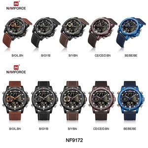 Marca superior <span class=keywords><strong>NAVIFORCE</strong></span> <span class=keywords><strong>9172</strong></span> nueva moda deporte hombres relojes de cuarzo correa de cuero Dual Time Display LED Digital impermeable reloj de pulsera - Product Image 6