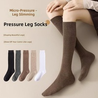 Chaussettes hautes pour femmes, légèrement compressives, amincissantes, antidérapantes, absorbant la transpiration, couleur unie, pour usage quotidien