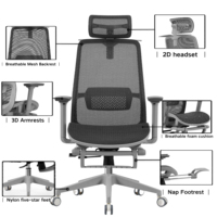 Chaise de bureau exécutive ergonomique moderne en tissu avec base en acier, pivotante, appuie-tête réglable, accoudoirs et repose-pieds inclinable pour l'école