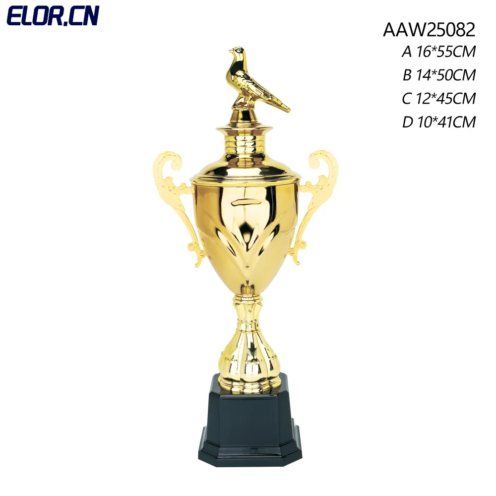 Trophée en métal de la Ligue des Champions Elor Prix d'usine Trophées et médailles de football personnalisés avec base en bois en plastique Design