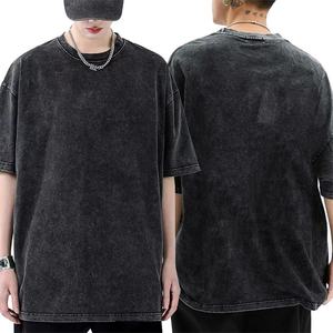 เสื้อยืดผู้ชายคุณภาพสูงสำหรับฤดูร้อน ทรงโอเวอร์ไซส์ ผ้าคอตตอนหนา ล้างสีแบบวินเทจ พิมพ์ลายเรียบๆ สำหรับผู้ชาย - Product Image 2