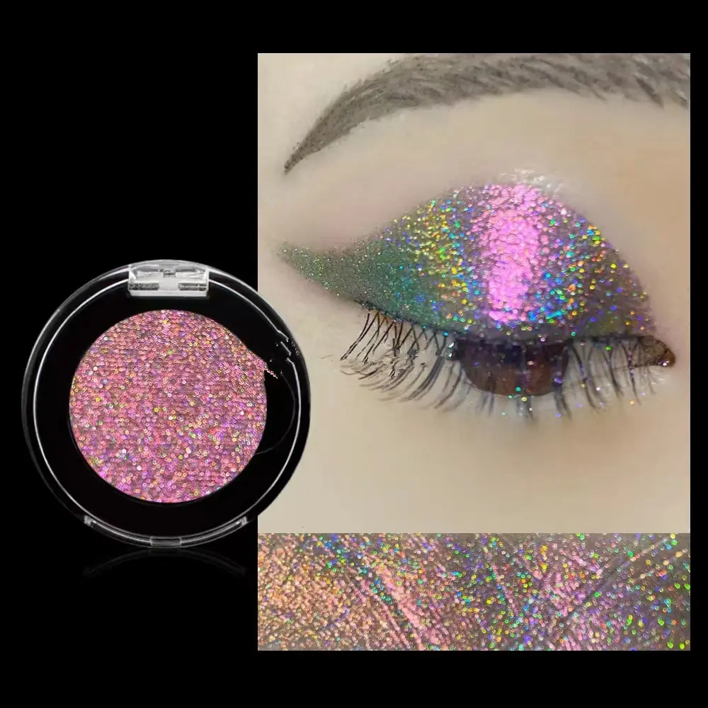 Maquillaje de ojos con logotipo personalizado de alta calidad, Cosméticos Duochrome, pigmento camaleón, sombra de ojos prensada con brillo, resaltador multicromado