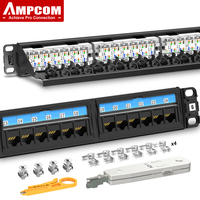 Патч-панель AMPCOM Cat6, 24 порта, позолоченная 50u, 1U, 19 дюймов, RJ45 Ethernet 568A 568B, с задней кабельной платой управления