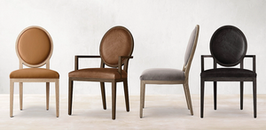 <span class=keywords><strong>Fauteuil</strong></span> de salle à manger en <span class=keywords><strong>cuir</strong></span> à dossier <span class=keywords><strong>rond</strong></span> contemporain français en bois de luxe - Product Image 6