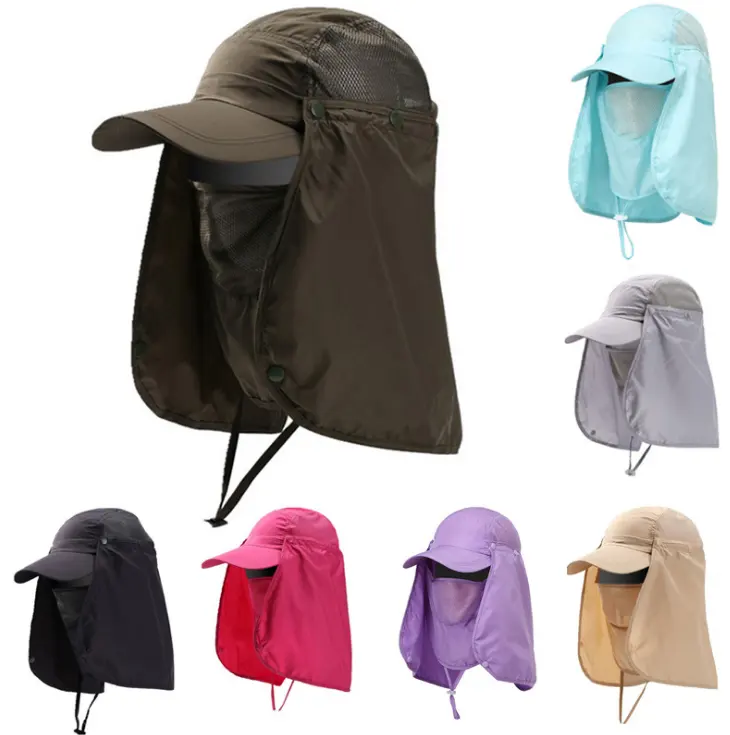 Benutzerdefinierte großhandel Abnehmbare Polyester Outdoor Reine Farbe Faltbare Angeln Hut mit Neck Schatten Sonne Hut