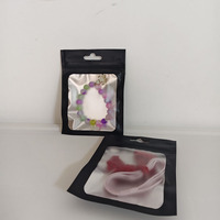 Sac en Mylar à fermeture éclair, anti-humidité, semi-transparent, noir mat à l'avant, avec trou de suspension papillon, pour emballage de bijoux
