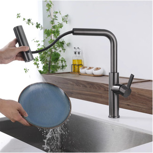 Robinet de cuisine en acier inoxydable 304 gris bronze, extractible, avec jet cascade, eau chaude et froide, pour évier et lave-vaisselle - Product Image 2