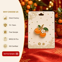 Broche en émail souple 3D motif orange mandarine, double fruit sur branche dorée, impression UV, bijoux du Nouvel An Chinois, vente en gros, badges personnalisés
