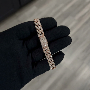 Pulsera de eslabones cubanos de 10 mm de plata de ley 925 con moissanita VVS, chapada en oro rosa, joyería hip hop para hombre - Product Image 1